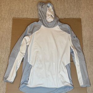 Under Armour Light Gray & White Performance Hooded Pullover